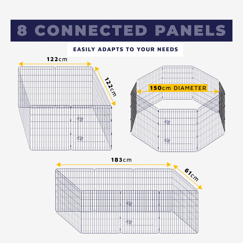 8 Panel Dog Playpen with Door, 61cm H x 61cm W x 61cm D