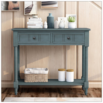 Console Daisy Series avec deux tiroirs et une tablette inférieure (bleu marine)
