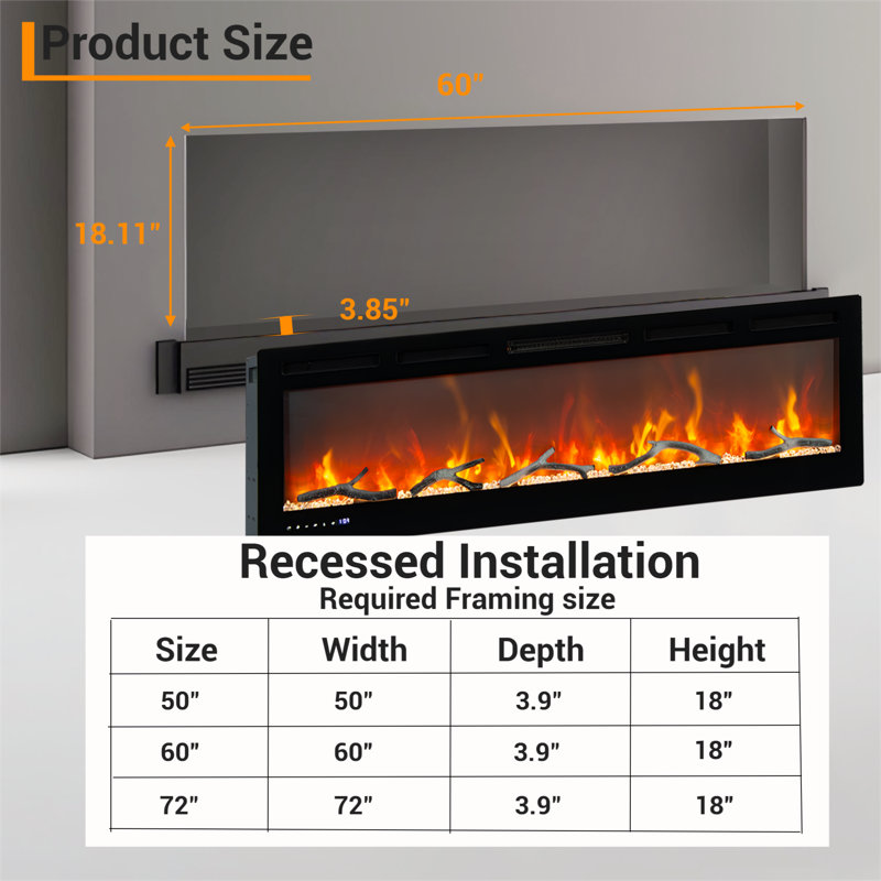Blue Elephant 127cm W Black Electric Fireplace