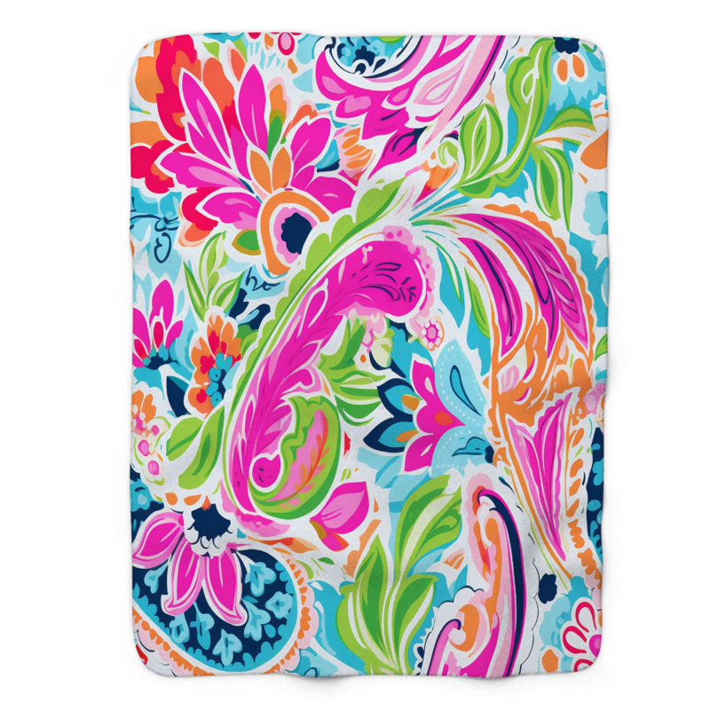 Cachemire fleuri - couverture Sherpa 1 pièce de qualité supérieure 0141, L 60 po x L 80 po