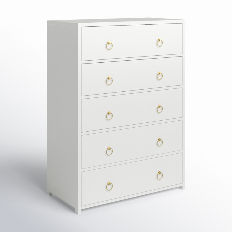 Commode 5 tiroirs Elin, Blanc