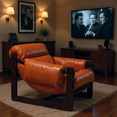 Méridienne Mid-Century moderne en cuir avec accoudoirs amovibles, finition en cire huilée rétro et structure en bois massif pour les sièges de cinéma maison