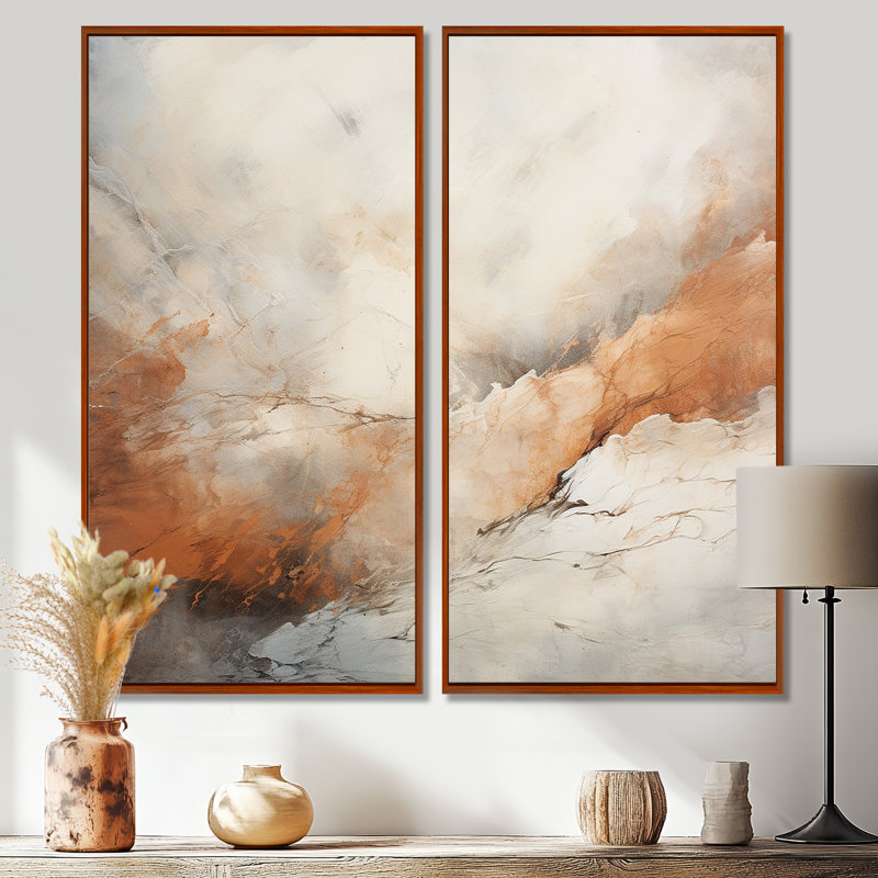 «Beige et orange, minimalisme, rivière, montagne, merveilles, paysages, montagnes, impressions sur toile», H 20 po x l 24 po
