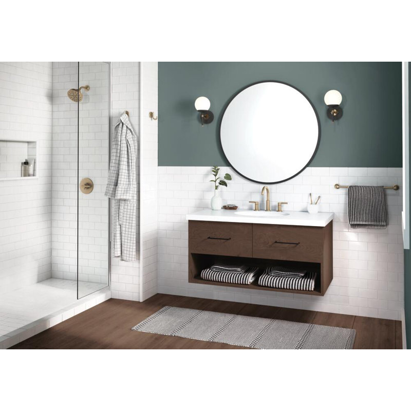 Robinet pour salle de bain à 3 trous et 2 poignées avec ensemble de drain Nicoli, Bronze champagne