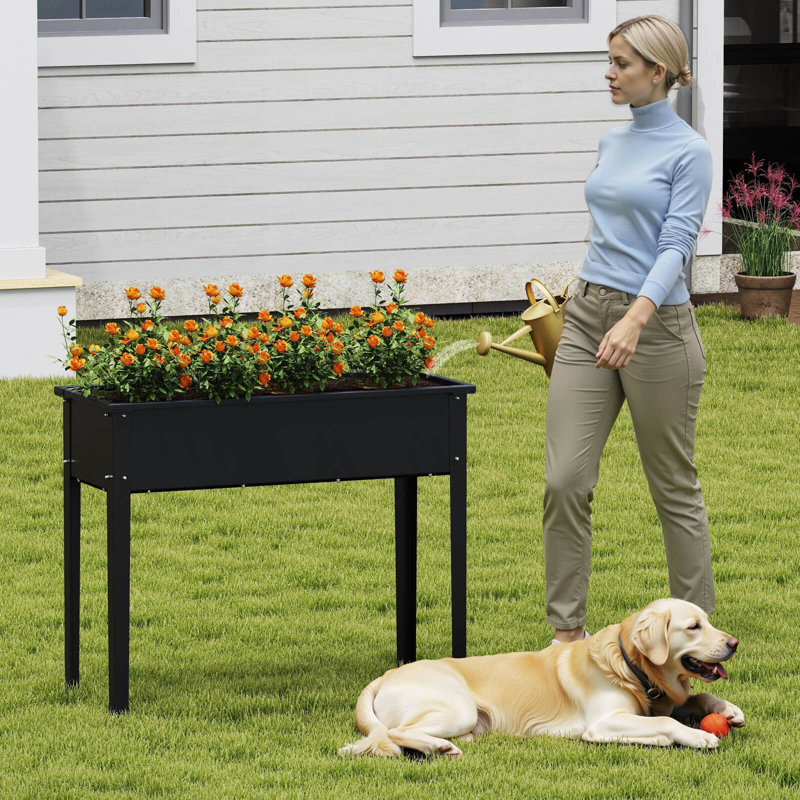 Raised Garden Bed Elevated Metal Planter Box With Legs Drainage Holes Gardening Box, 18" H x 24" W x 11" D