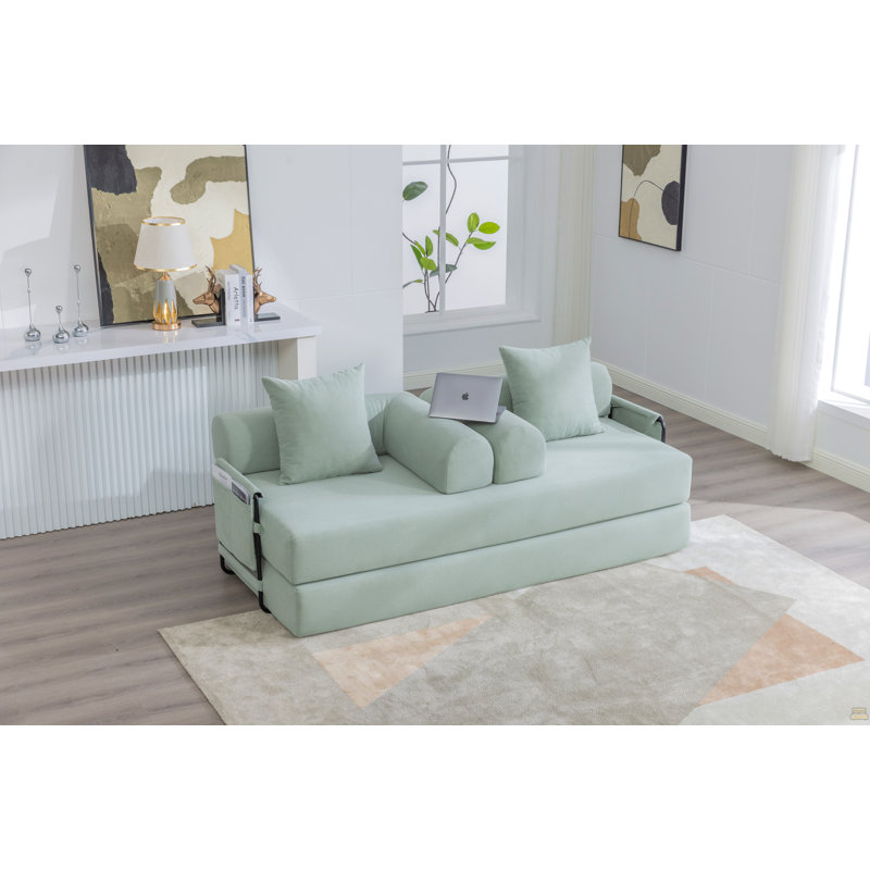 Canapé pliable et compressible, Velours côtelé bleu menthe