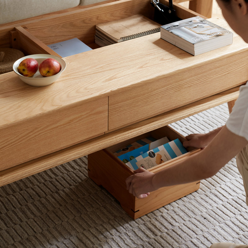 Table basse surélevée Table basse 100% bois de chêne massif avec plateau et plateau de table basse Largeur 100 x Profondeur 60 x Hauteur 45 cm Bureau d'étude