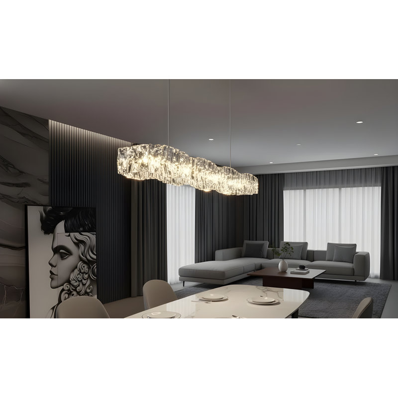 Bernhilde 1 - Modern LED Crystal Twisted Bar Chandelier – Adjustable Silver Ceiling Light, 12cm H x 100cm W x 12cm D