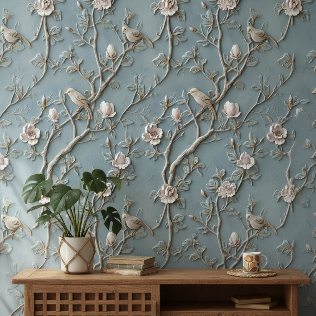 Lark Manor Floral Wallpaper Birds Branches Wall Mural - Wayfair Canada