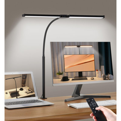 Led Desk Lamp For Home Office, Eye-Care, Smart Double Head Computer Monitor Table Clip Lamp, Adjustable Flexible Gooseneck, 25 Lighting Models,(White And Sliver)