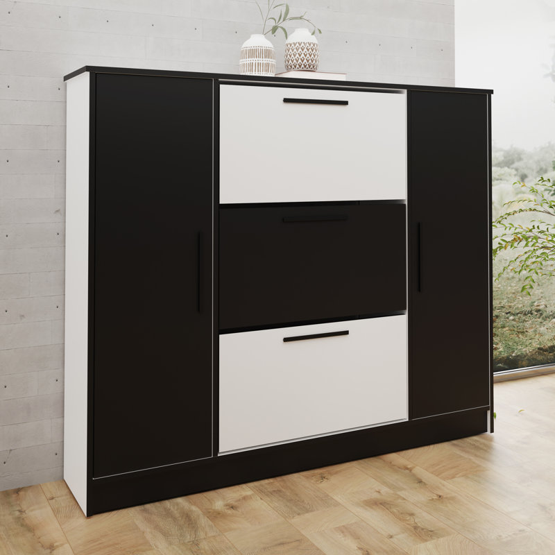 Bertolino 3 Pair Shoe Storage Cabinet, White/Black