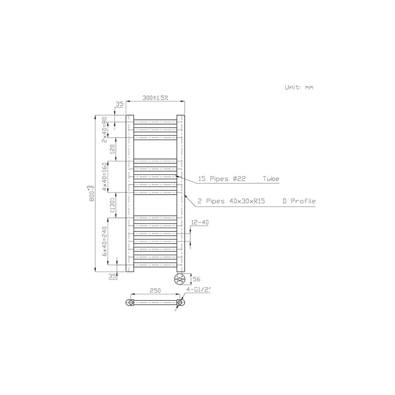 Delyth Straight Towel Rail Heated Towel Rails, White, 80cm H x 30cm W x 3cm D