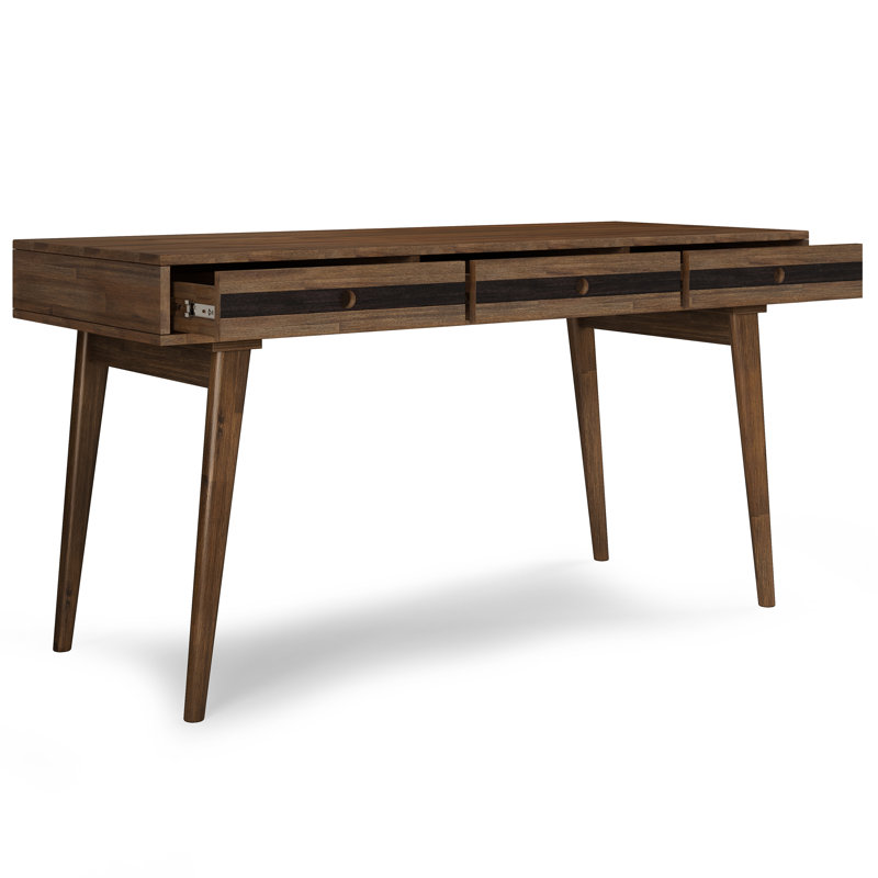 Rustic Natural Aged Brown Acacia Wood Desk with 3 Drawers