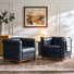 Fauteuil demi-tonneau carré en cuir véritable transitionnel 35,25 po Sonika de Sonika