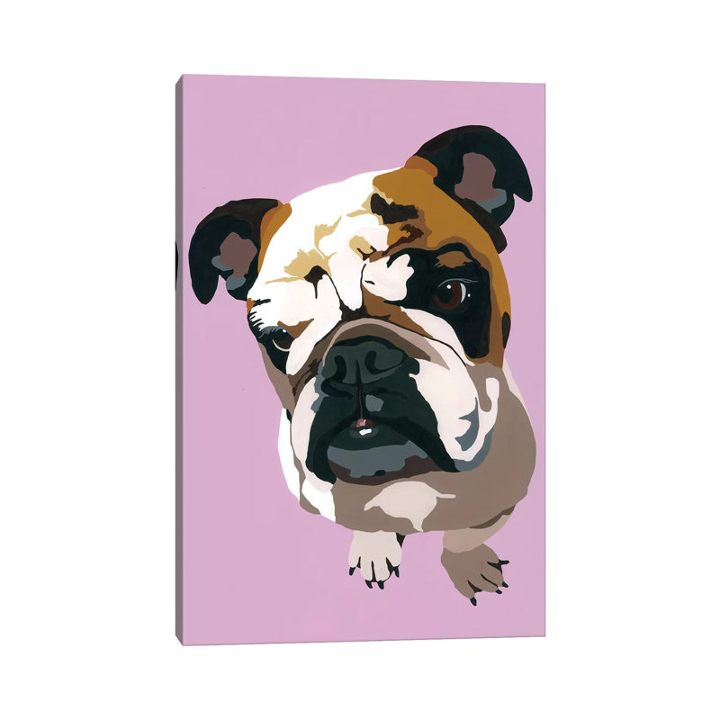 Bulldog On Lavender by Julie Ahmad - Wrapped Canvas Print, 20.32 cm H x 30.48 cm W
