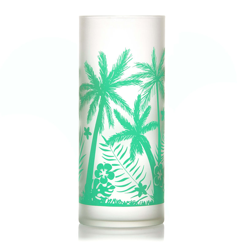 Vintage Green Palm Tree Print Frosted Glass Cooler Set