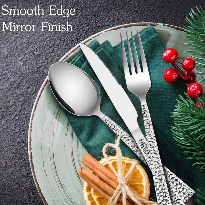 10-Piece Hammered Silverware Set, Stainless Steel Square Flatware Set Service for 2
