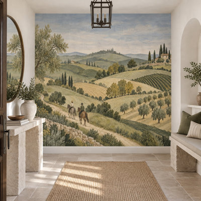 Tuscan Countryside Wallpaper Vintage Watercolor Wall Mural