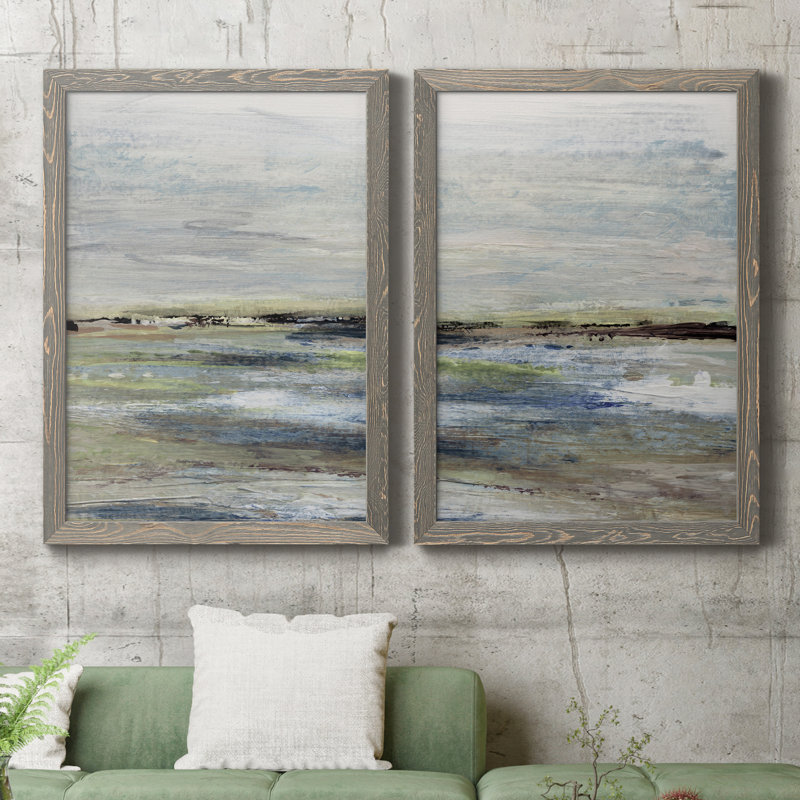 Wetlands I - ensemble de 2 peintures sur toile encadrées, H 31,5 po x l 47 po x P 1,5 po, Encadré gris