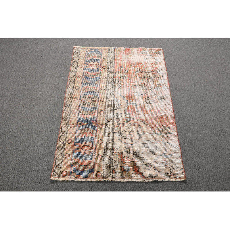 Vintage Turkish Oushak Rug: A Perfectly Sized Red Wool Floor Piece for Entry Spaces