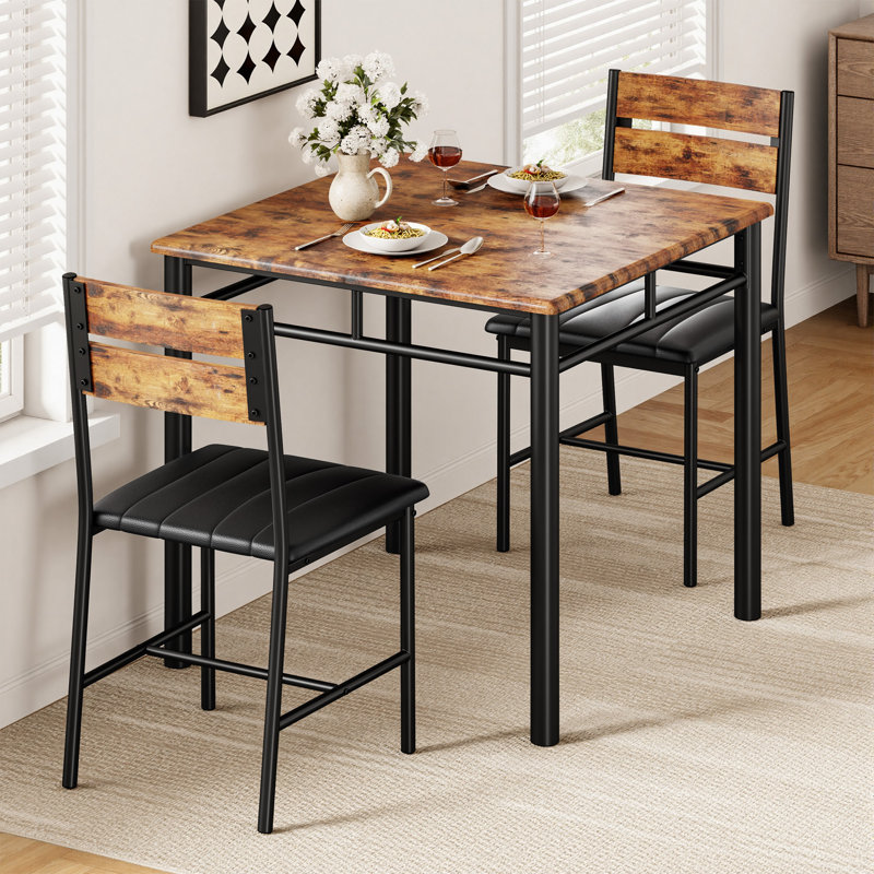 3-Piece Dining Table Set for 2 with Upholstered Chairs - Perfect for Small Spaces, Brun