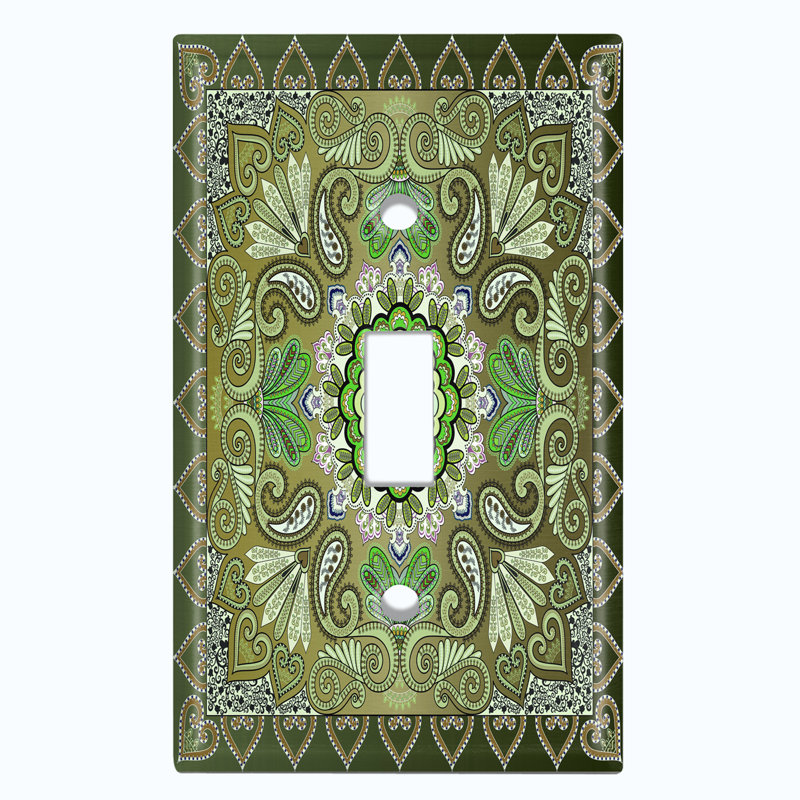 Plaque murale d'interrupteur à bascule à motif cachemire bleu sarcelle et motif cachemire Bandana, Vert olive