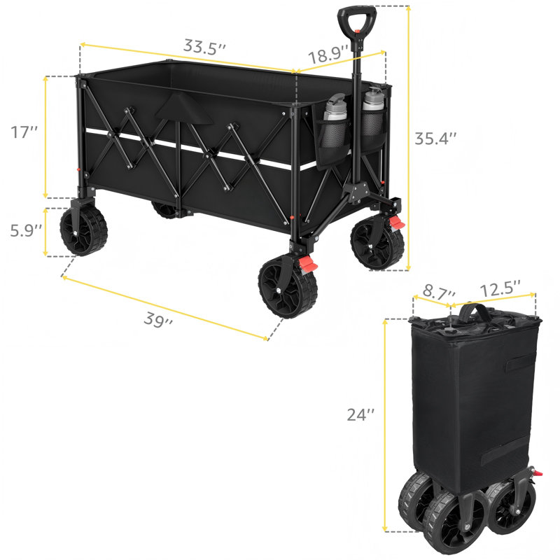 Chariot pliable pliable avec roulettes, paquet de 1 (noir), Noir