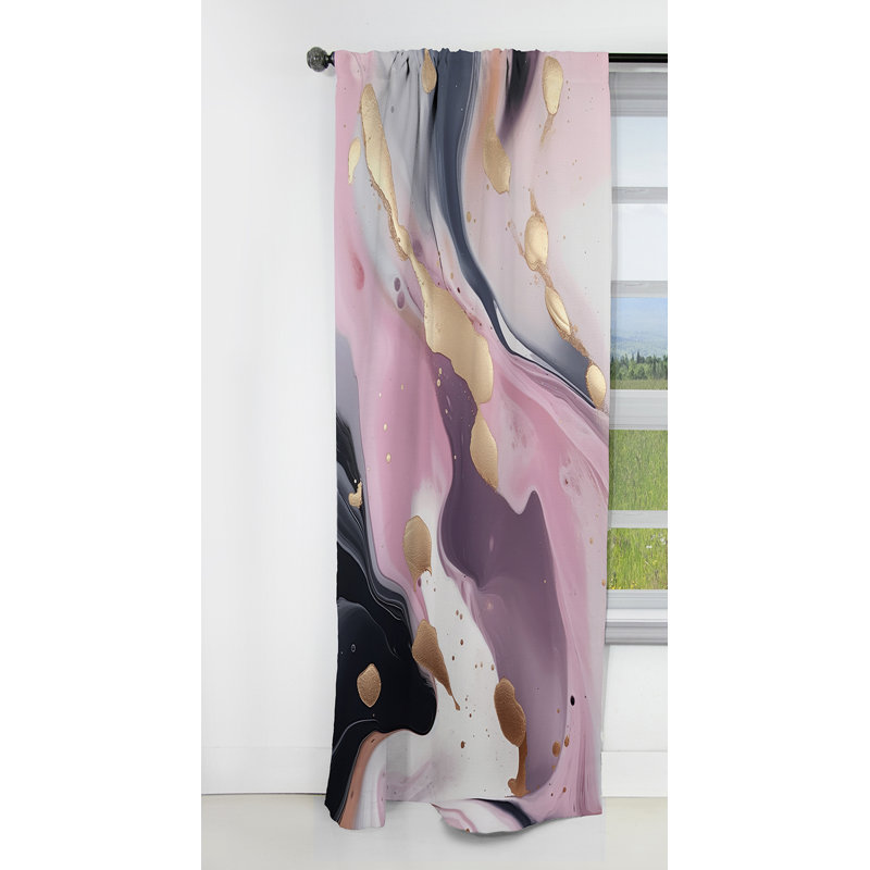 Pink And Gold Mysterious Marble V - Abstract Marble Marble Blackout Curtain - 1 Panels, 52" W x 84" L