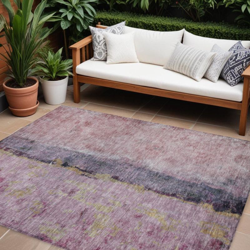 Tapis d'extérieur lavable abstrait rose et mauve 10 pi x 14 pi rosé