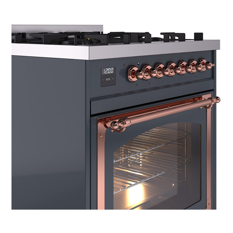 ILVE Nostalgie II Noblesse 30 in Dual Fuel Range, Liquid Propane, Blue Gray/Copper