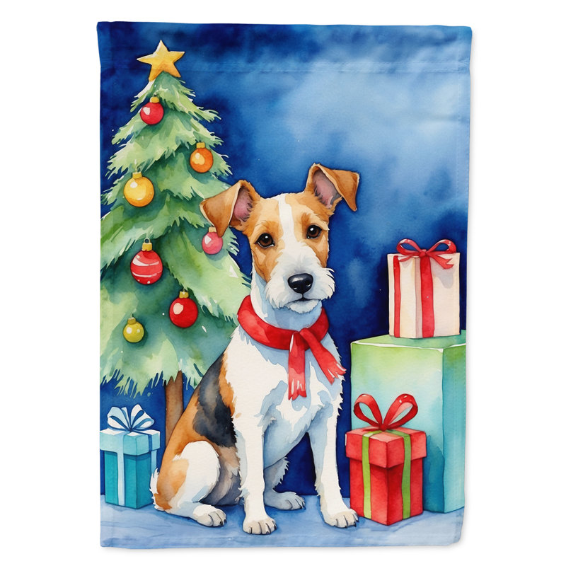 Christmas Reindeer Garden Flag, Fox Terrier