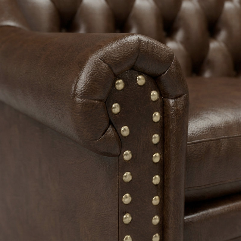 78.7" Leather Rolled Arm Sofa, Espresso Brown