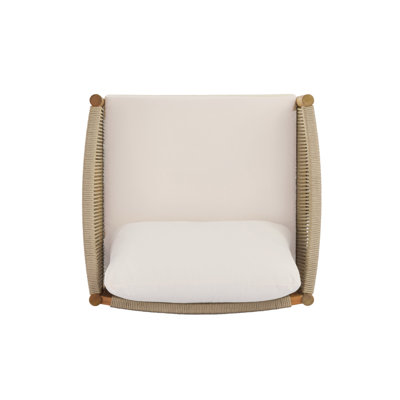 Ensemble de 2 fauteuils club d'extérieur avec structure en bois d'acacia et panneaux de corde d'aspect teck et coussins crème
