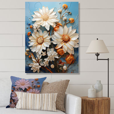 Champ de marguerites blanches et orange - impression
