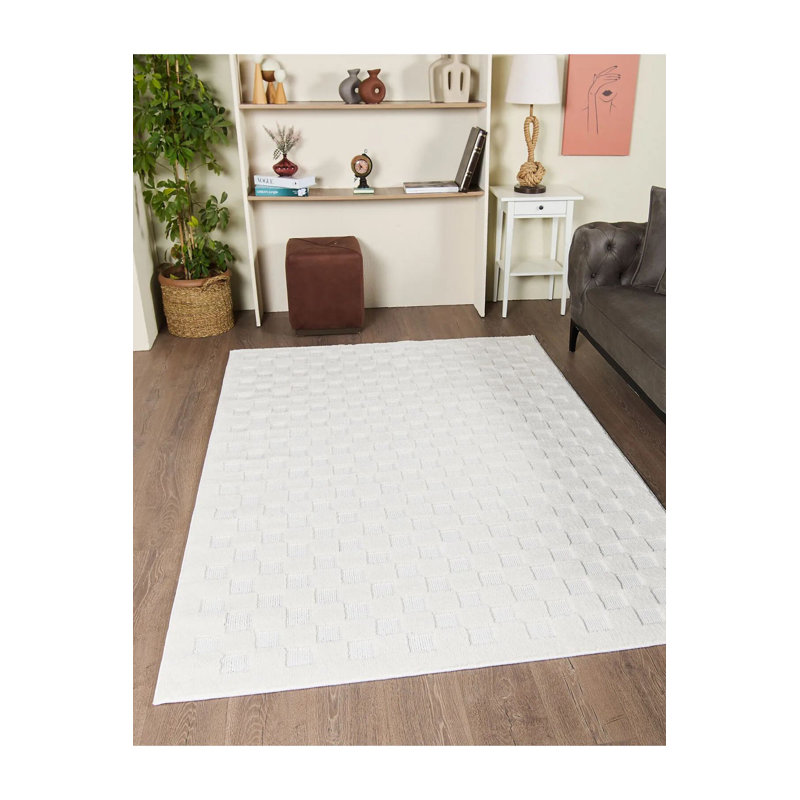 Elegant Cream Area Rug, 6.6 x 9.5 Feet | 100% Polypropylene, 1.7 cm Pile Height, Machine Woven, Antibacterial, Non-Slip Dot Underside | Perfect for Living Room, Bedroom & Dining Room Decor, Easy to Maintain