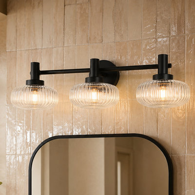 3-Light Dimmable Metal Vanity Light with Glass Shades