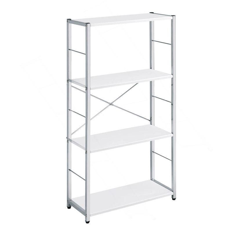 White And Chrome 4-Tier Rectangular Bookshelf, White/Silver