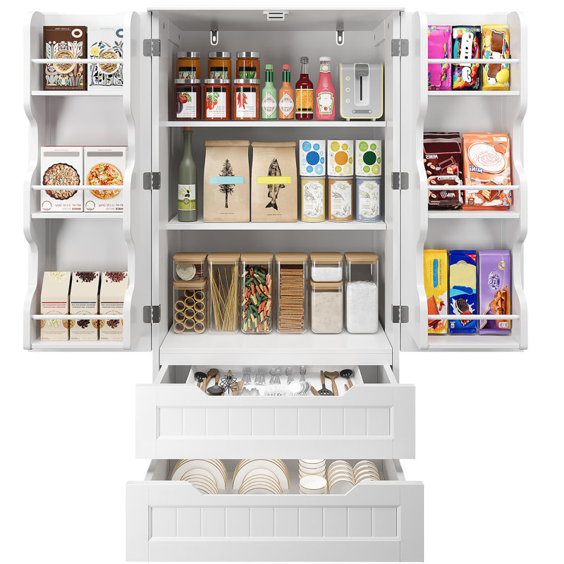 Garde-manger H 47,2 po avec 2 tiroirs et 3 tablettes Bayview Elinna, Blanc