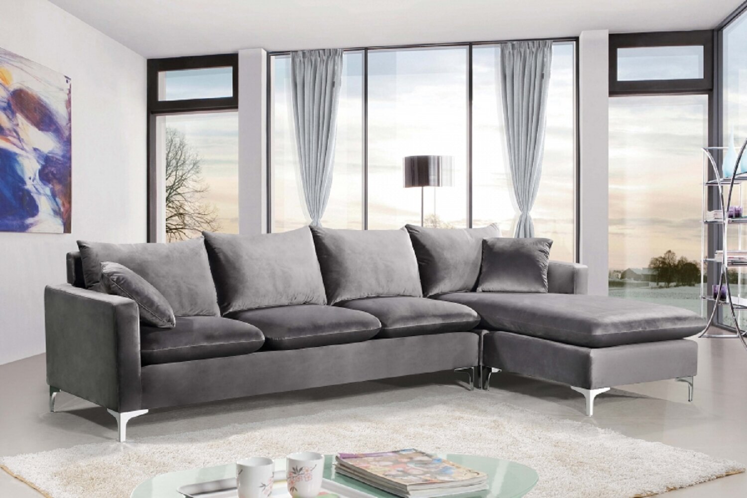 Shumpert 110″ Wide Velvet Reversible Sofa & Chaise