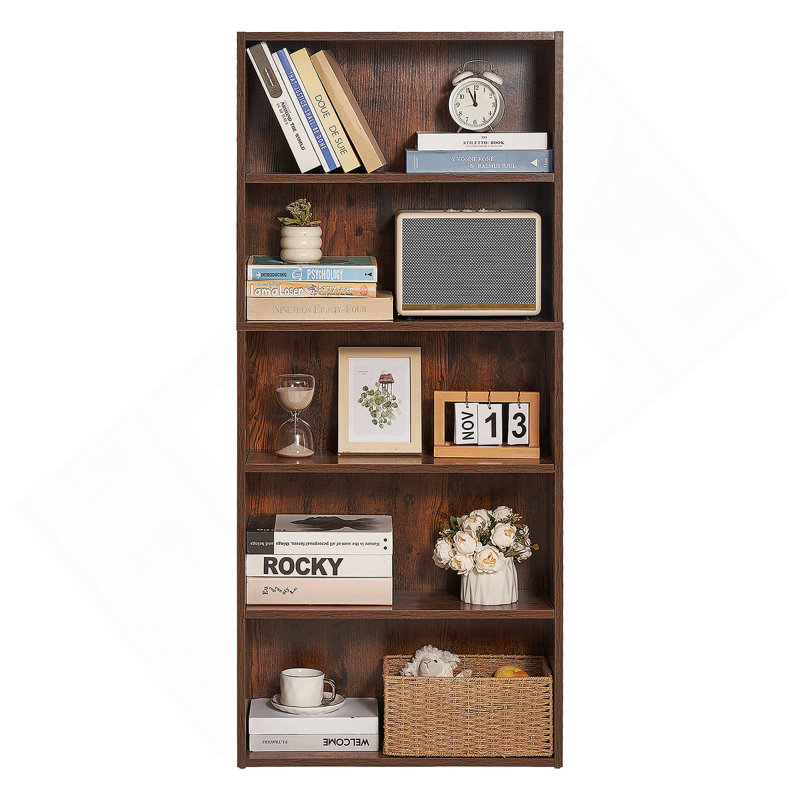 5 Tiers Narrow Bookshelf, 53 In Wooden Open Bookcase With Height-Adjustable Shelf, Freestanding Tall Display Storage Floor Bookcase Bookshelf For Library, Bedroom, Living Room, Office, Brown