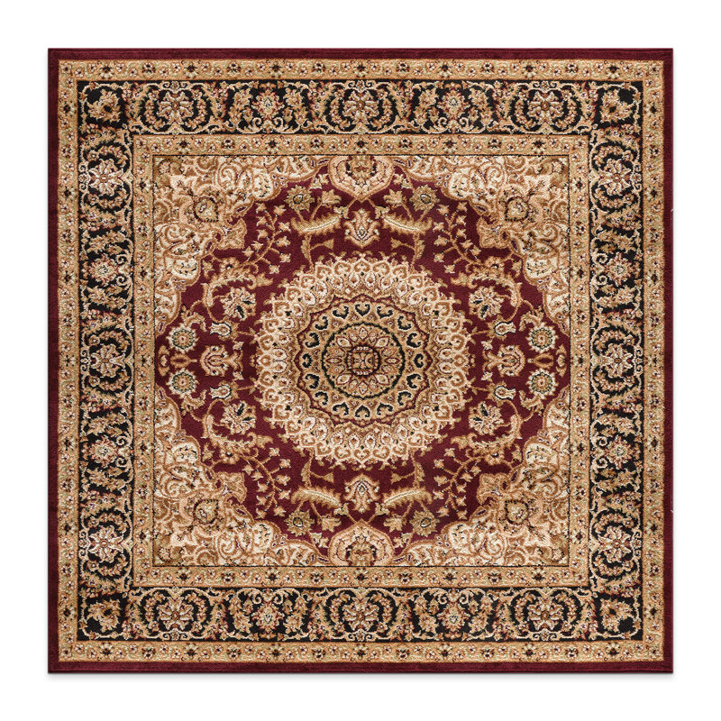 Shiflett Oriental Burgundy/Mustard/Black Area Rug, Square 6'6"