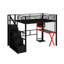 Lit mezzanine double en métal avec poste de travail, garde-robe et DEL