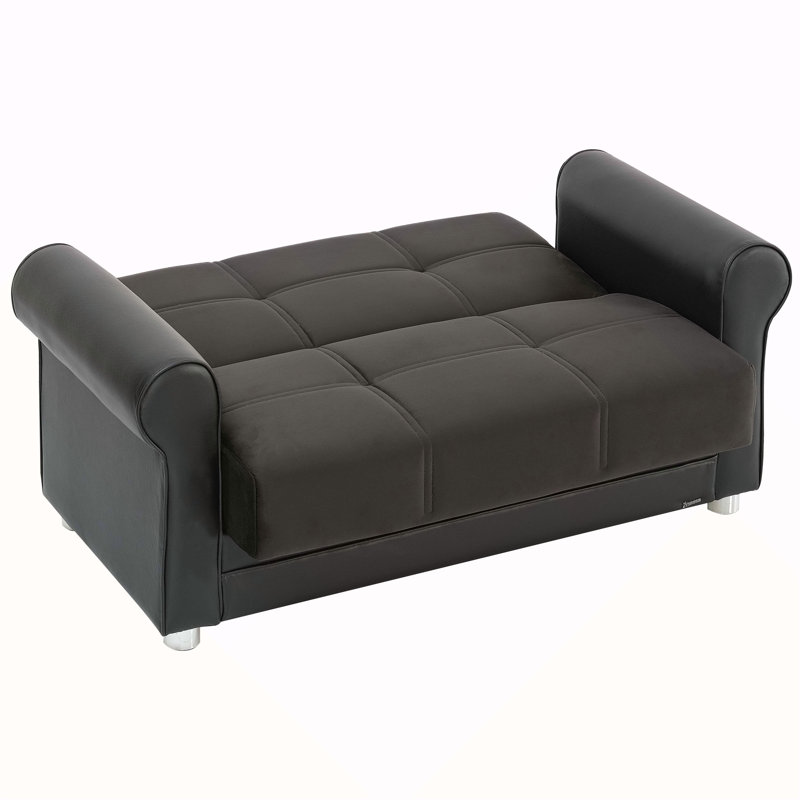Causeuse convertible avec rangement, foncé / polyuréthane, parfaite pour les petits espaces et multifonctionnelle