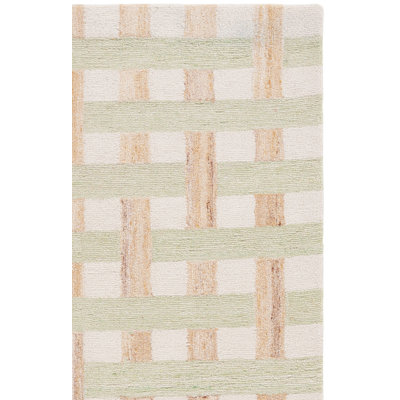 Keyshun Hand Tufted Wool/Cotton Geometric Rug in Ivory/Green