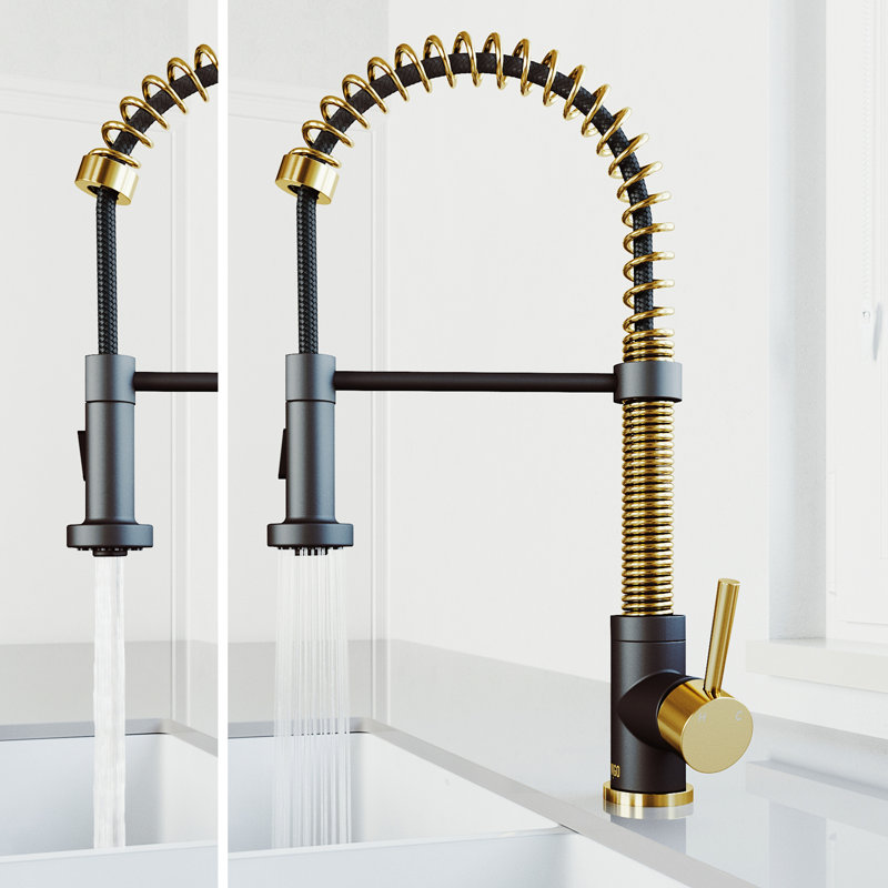 Edison 19" H 1-handle Pull-Down 2-Function Sprayer Kitchen Faucet, Without Soap Dispenser, Matte Gold/Matte Black