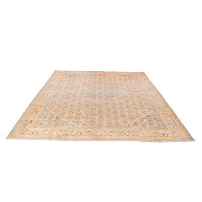 Vintage Handmade 10X13 Ivory And Blue Anatolian Turkish Oushak Distressed Area Rug