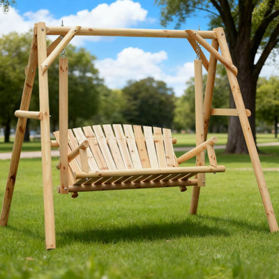 Balancelle de jardin 2 places, pin massif, design ergonomique, structure en A, banc de jardin stable et relaxant avec assise pour une personne, bois de pin, structure antidérapante, idéal pour lire dans le jardin