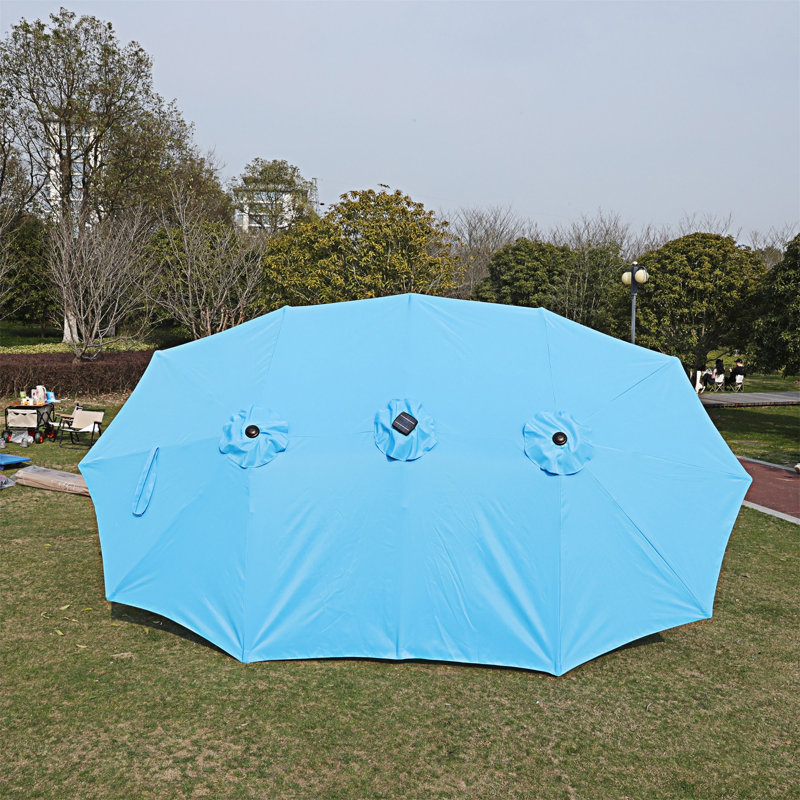 Grand parasol rectangulaire double face pour marché avec lumière et base - bleu, Bleu
