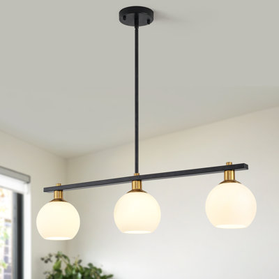 Kaynen 3 - Light 31.5'' Modern Linear Glass Globe Kitchen Island Pendant Light With Milk White Glass Shades For Entryway Hallway Foyer Kitchen Island Stairway - 31.5"w X 7.48"h