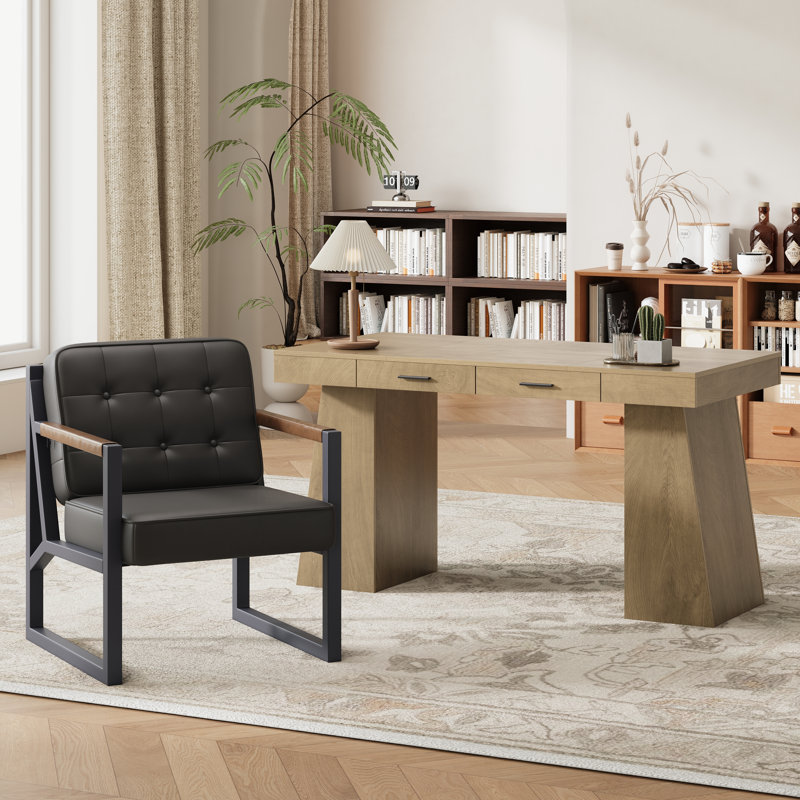 Ensemble table et chaises de salle à manger avec 2 tiroirs et chaises assorties, Brun, Noir
